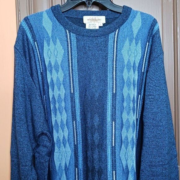 Montechiaro Men's size L Blue Motif Made in Italy Sweater - Picture 2 of 10